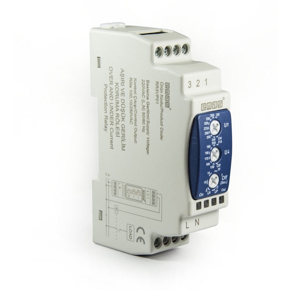 RR3 Serisi Ray Montaj 230VAC 1CO 10A (rezistif) Tek Faz Analog Gerilim Koruma Elektronik Röle
