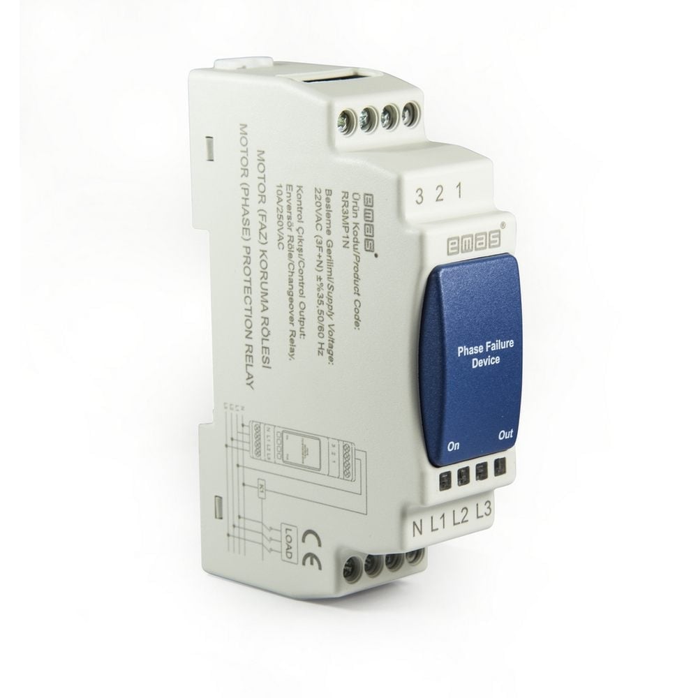 RR3 Serisi Ray Montaj 230VAC 1CO 10A (rezistif) %20 Analog Motor Koruma Elektronik Röle