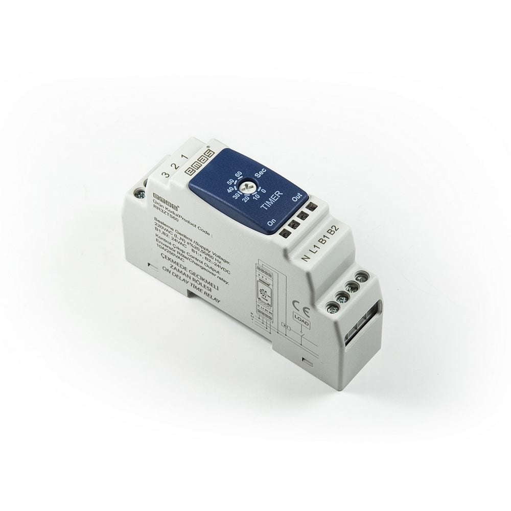 RR3 Serisi Ray Montaj 24VAC/DC-230VAC 1CO 10A (rezistif) 0,1-60Sn Analog Zaman Elektronik Röle