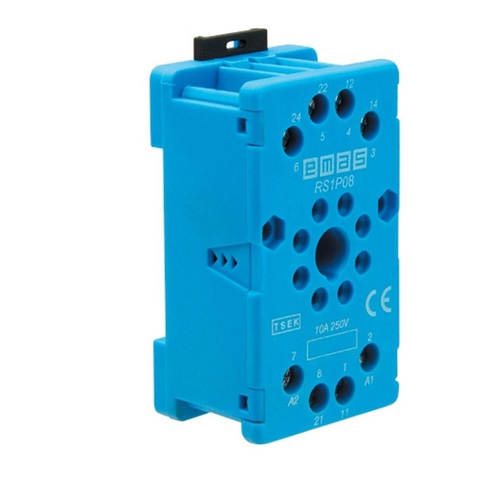 RS1 Serisi 8 Pin 10A Plug-in IP40 MS70 Ray Tipi Mavi Güç Rölesi Soketi