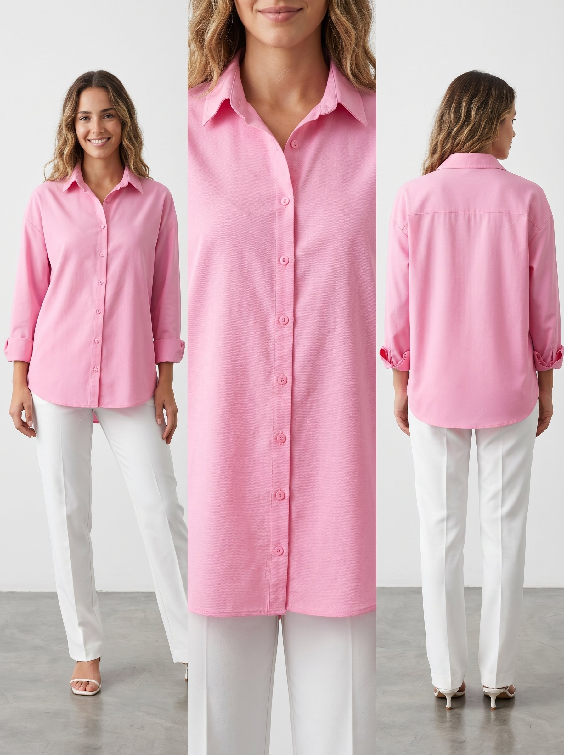 PEMBE POPLİN KADIN GÖMLEĞİ