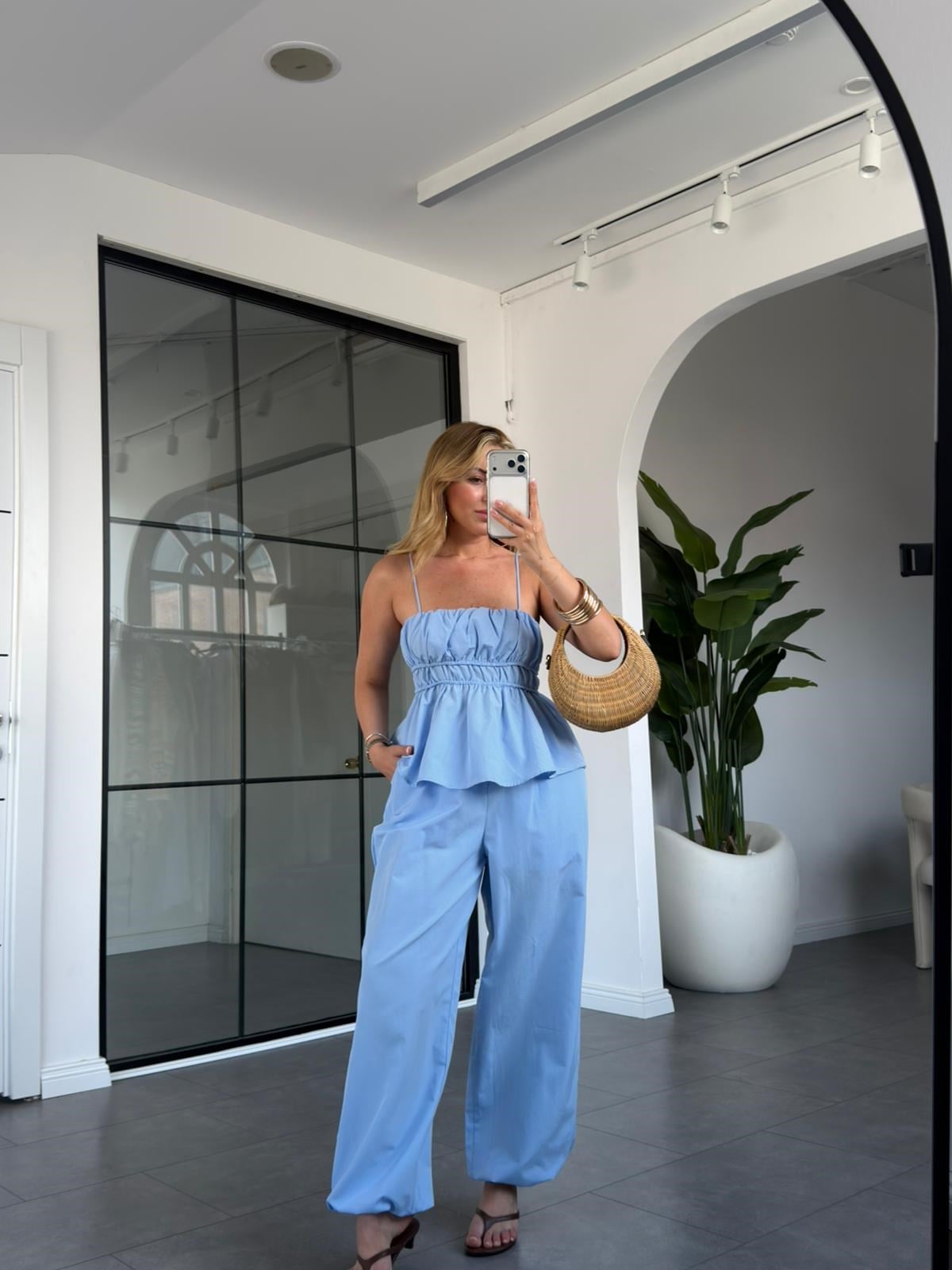Bağlamalı İnce Askılı Bluz Pantolon Takım 581137
