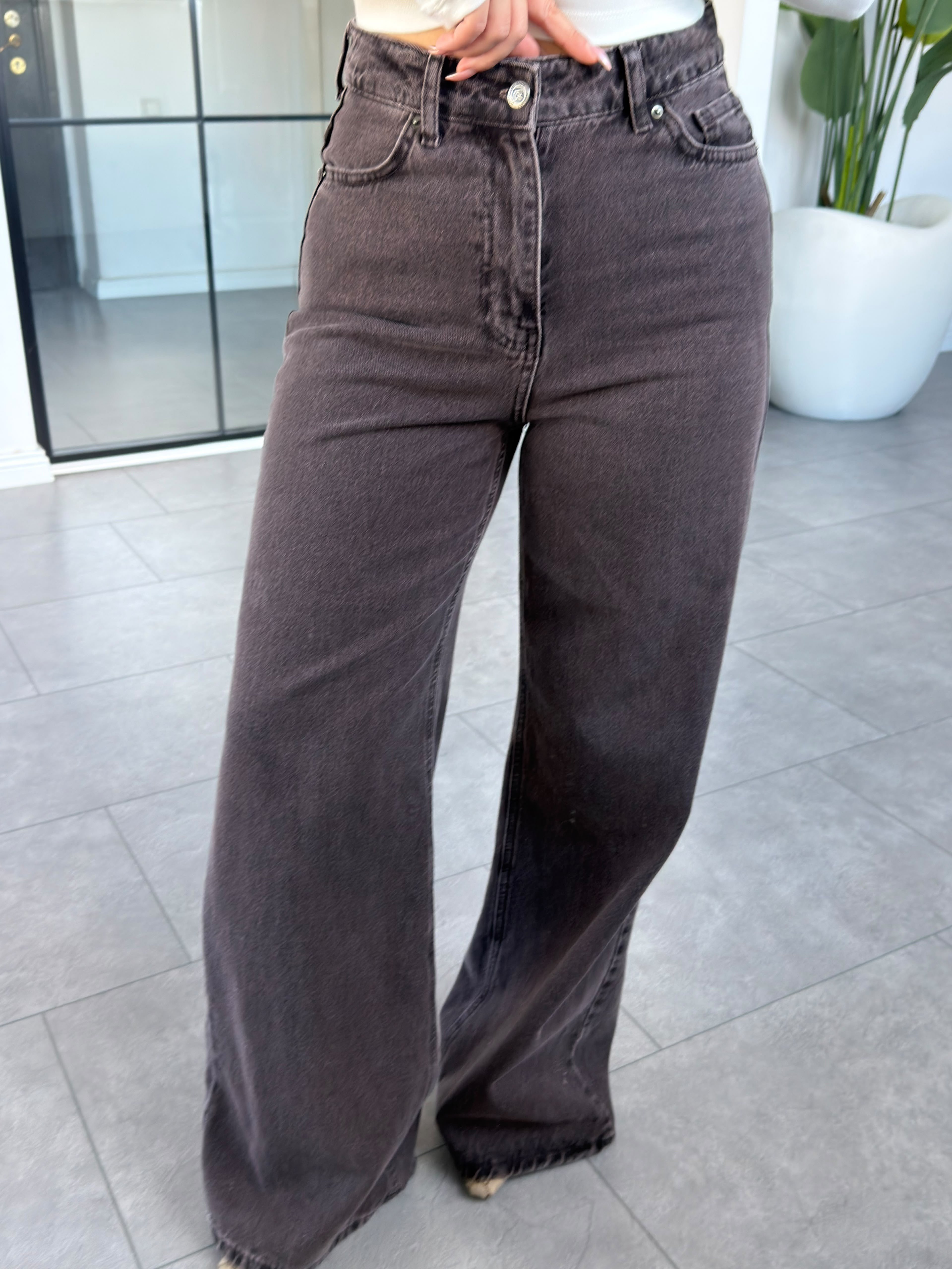 Wıde Leg Koyu Kahve Jean 1006