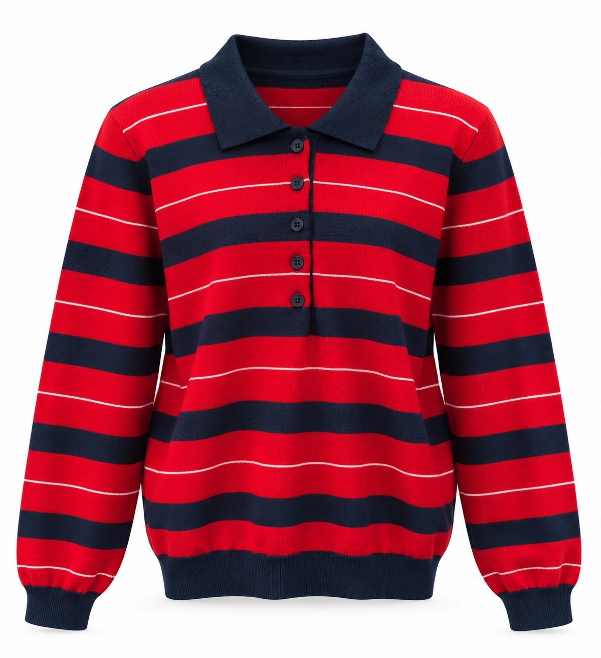 Polo Yaka Dügmeli Çizgili Kazak 5598
