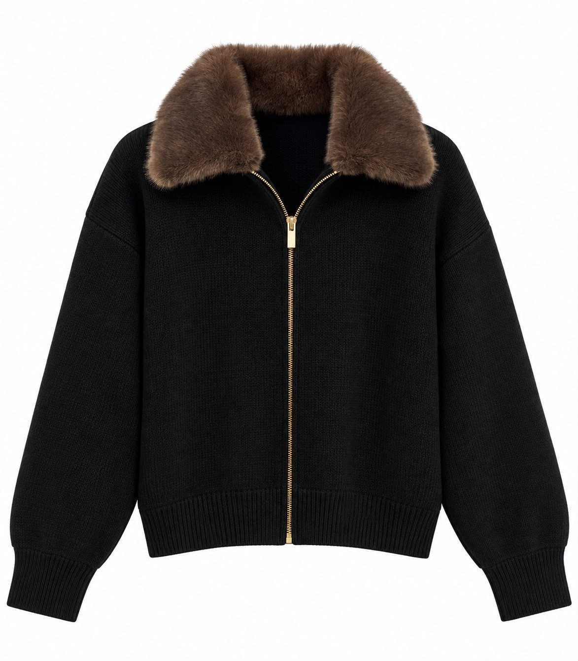 Collared Peluş Yaka Triko Hırka 2557