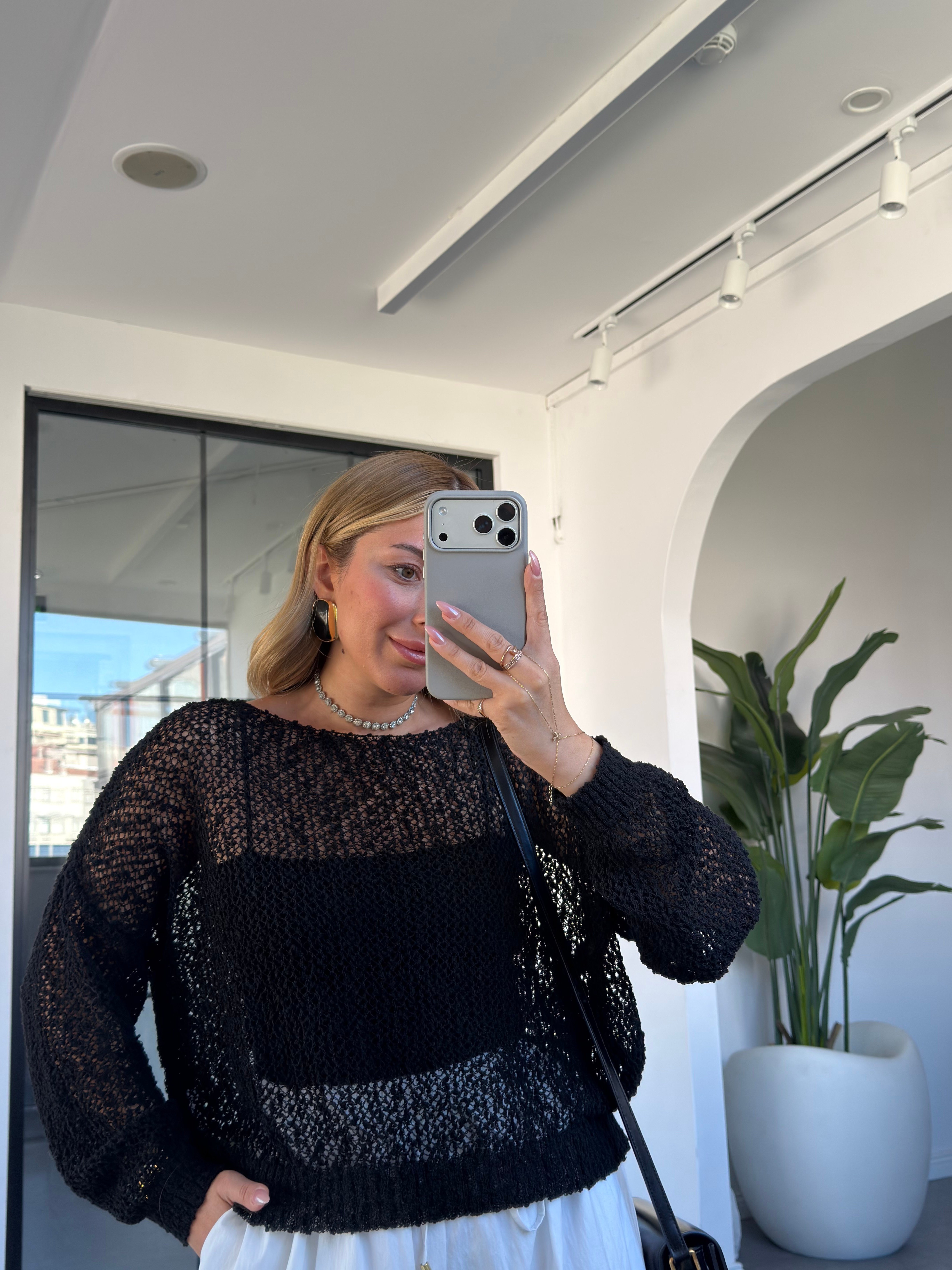 Örgü File Triko Bluz 4412