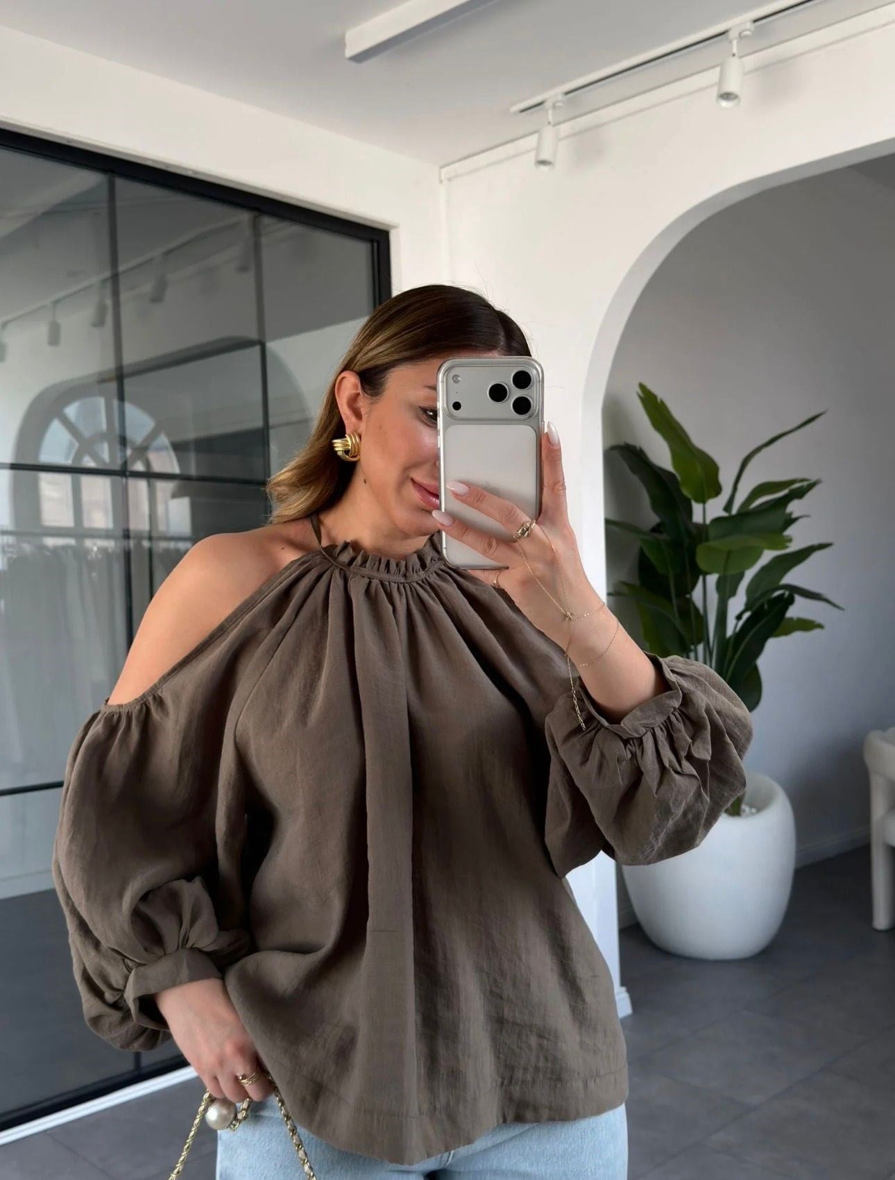 Omuz Detaylı Tencel Bluz 3264