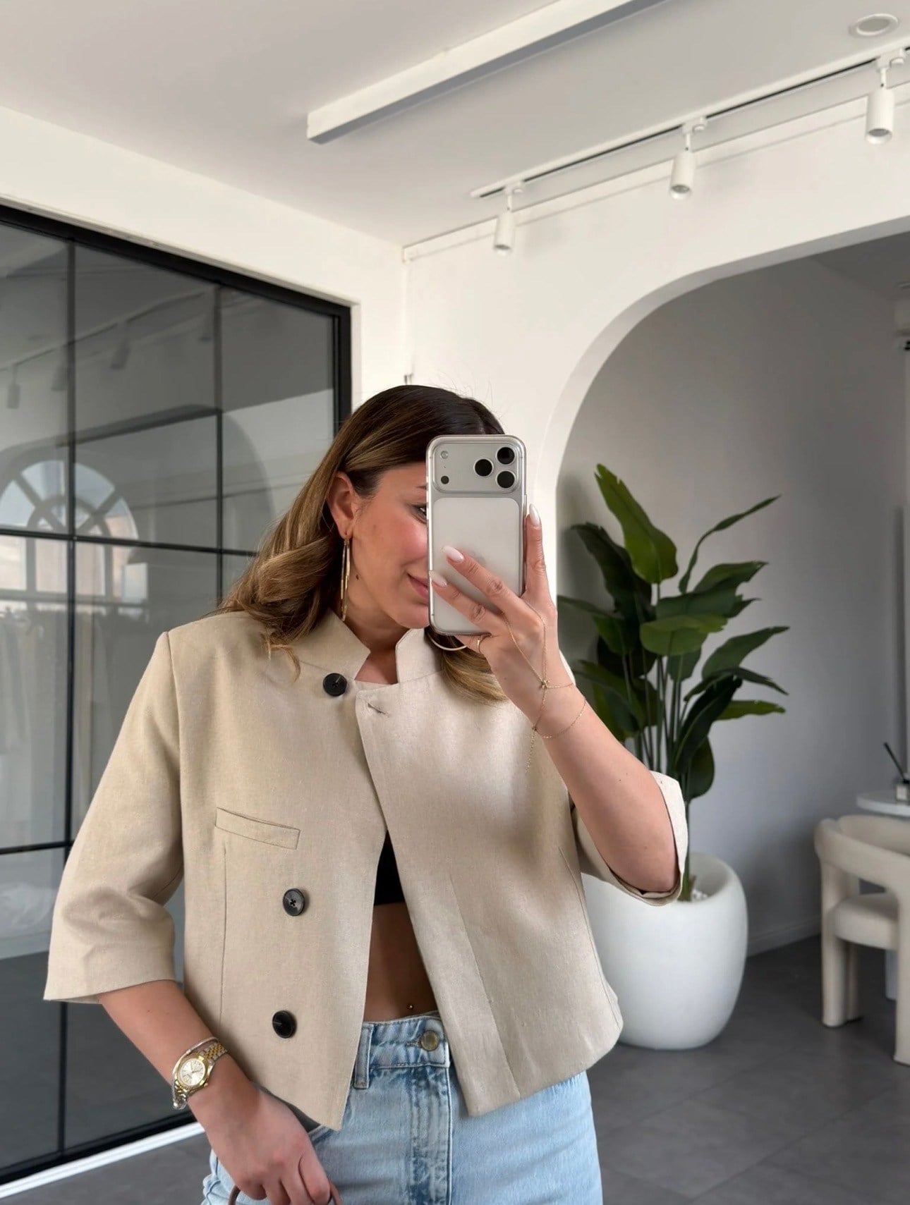 Keten Crop Ceket 9736