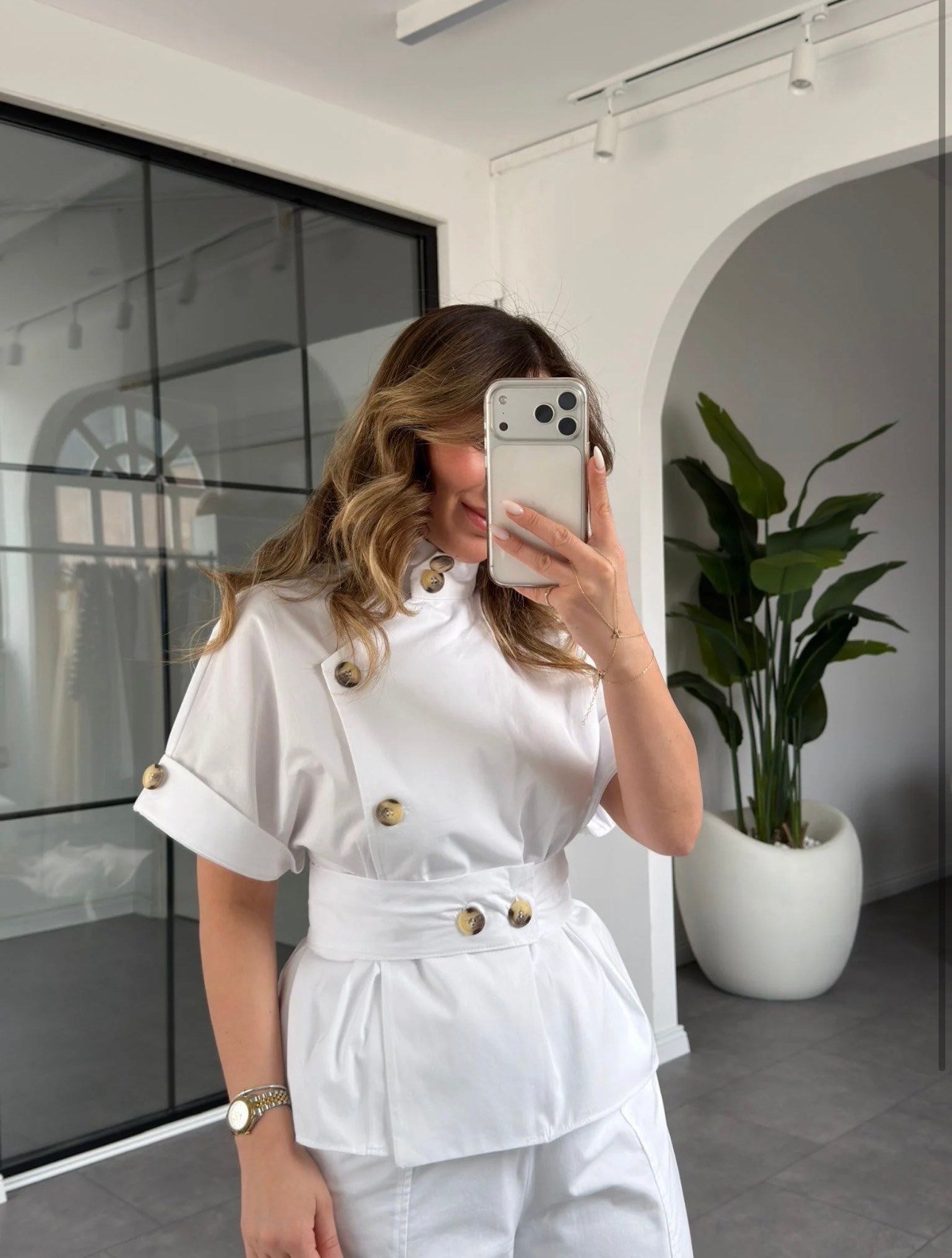 DİK YAKA DÜĞMELİ BLUZ TAKIM 51310