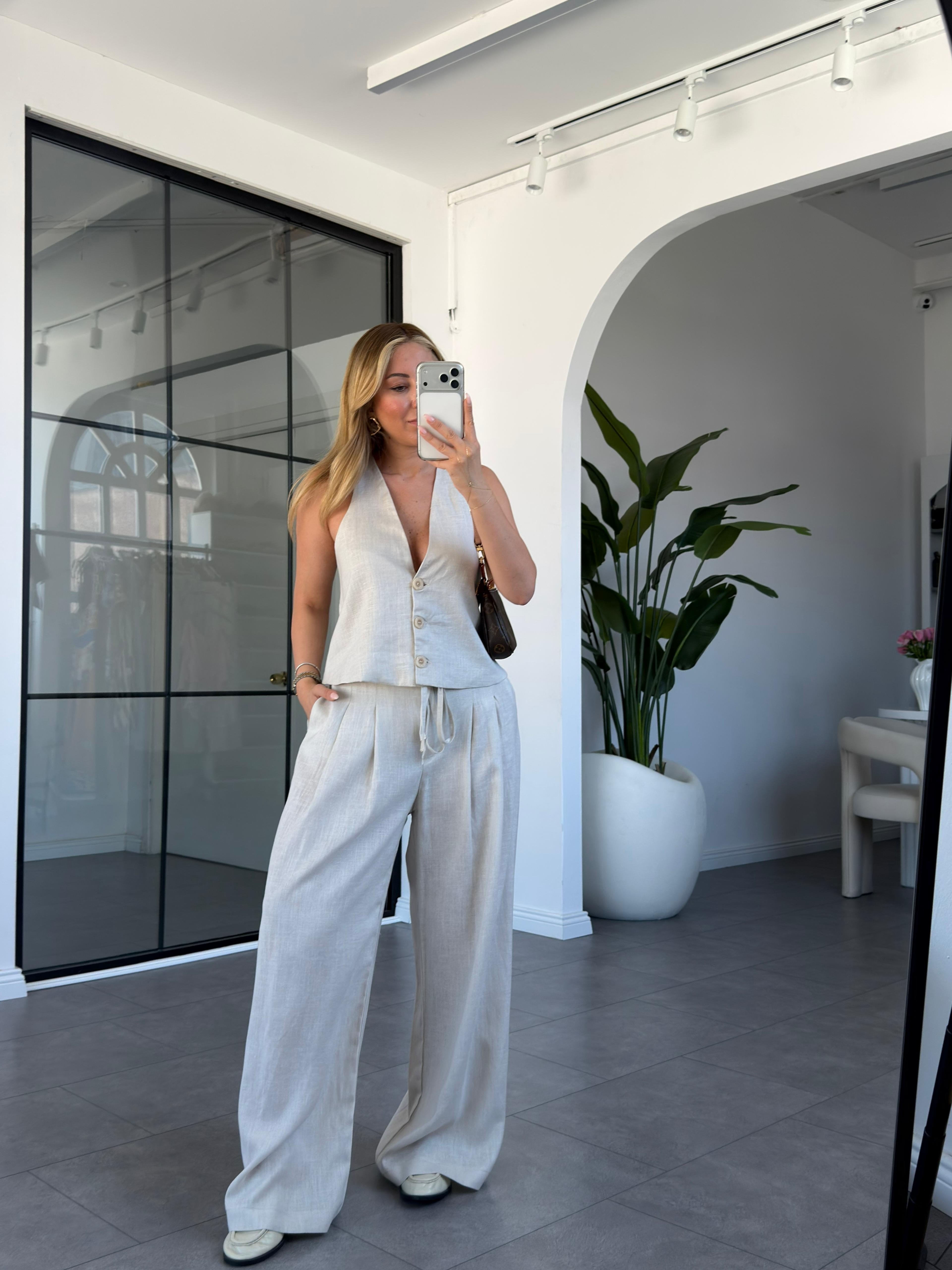 Halter Yaka Yelek Pantolon Takım 4193