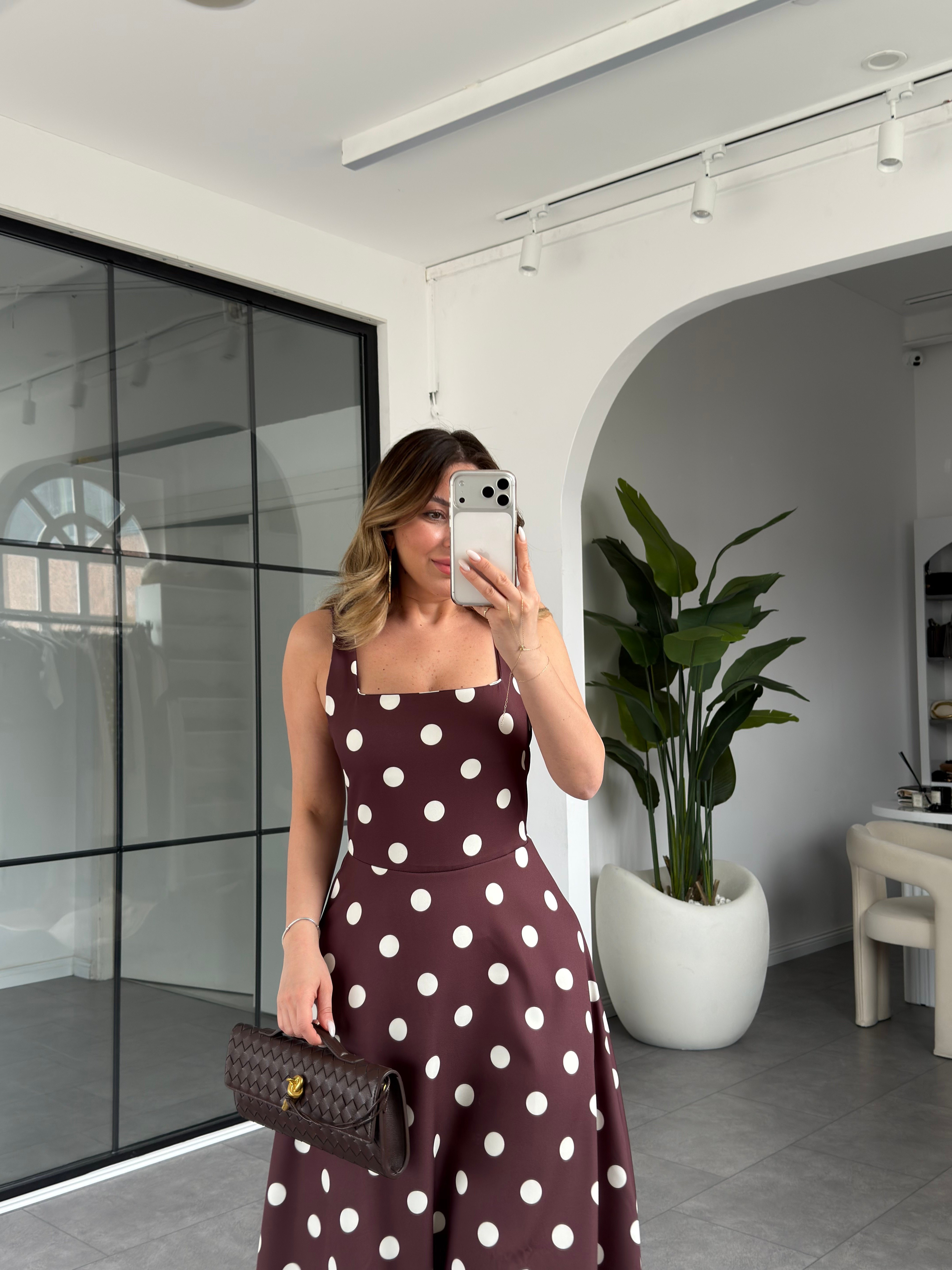 Kalın Askılı Puantiye Elbise 0920