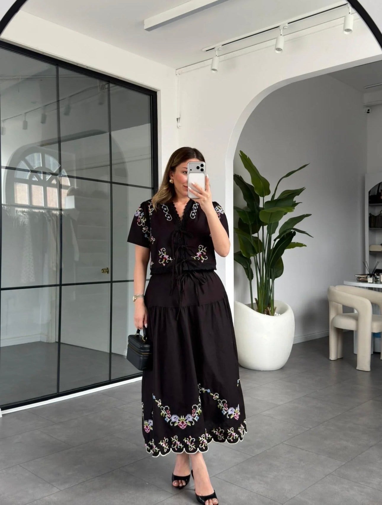 Nakışlı Crop Etek Takım 2609