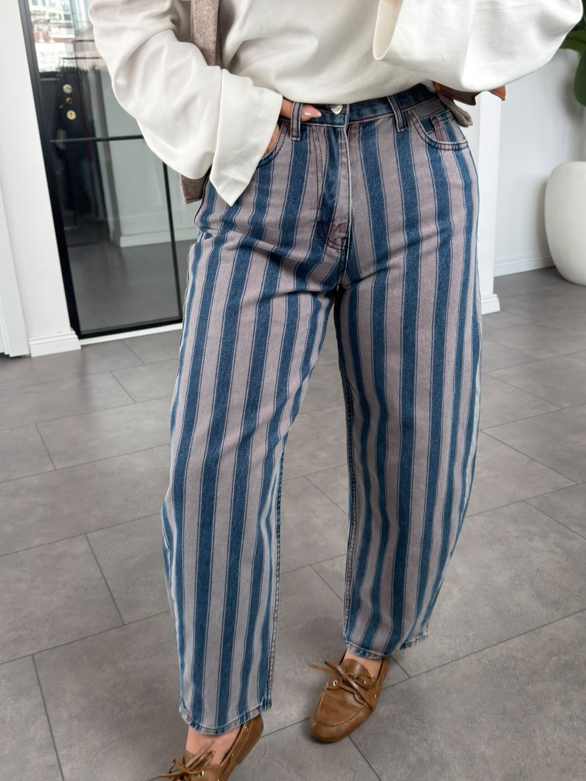 Tapered Şeritli Jean Pantolon 00208