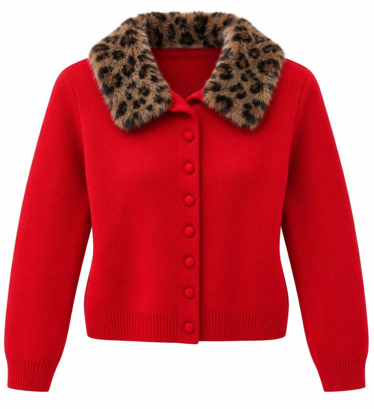 Leopar Pelüş Yaka hırka 5252