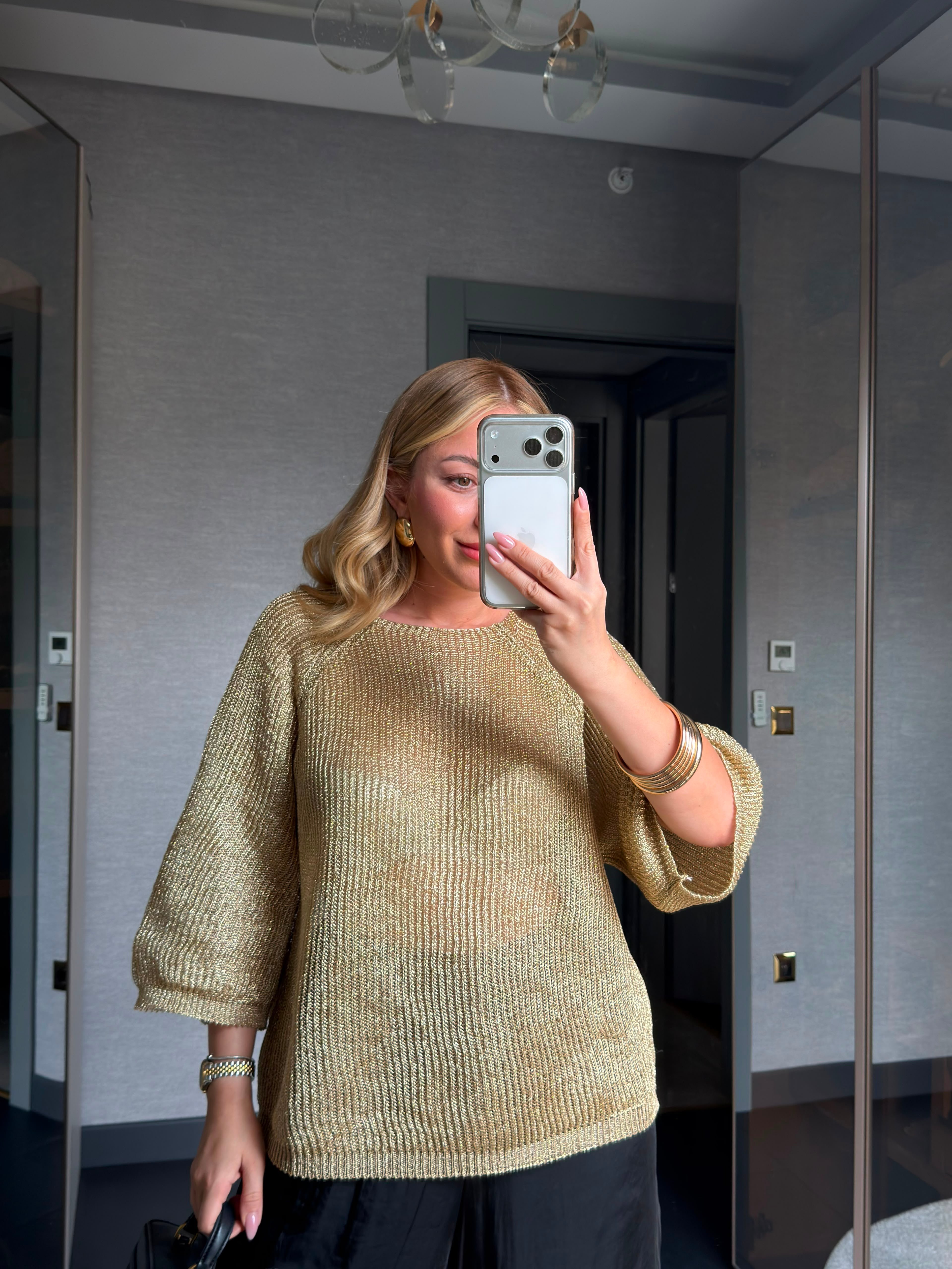 Ajurlu Oversize Simli Triko 2837