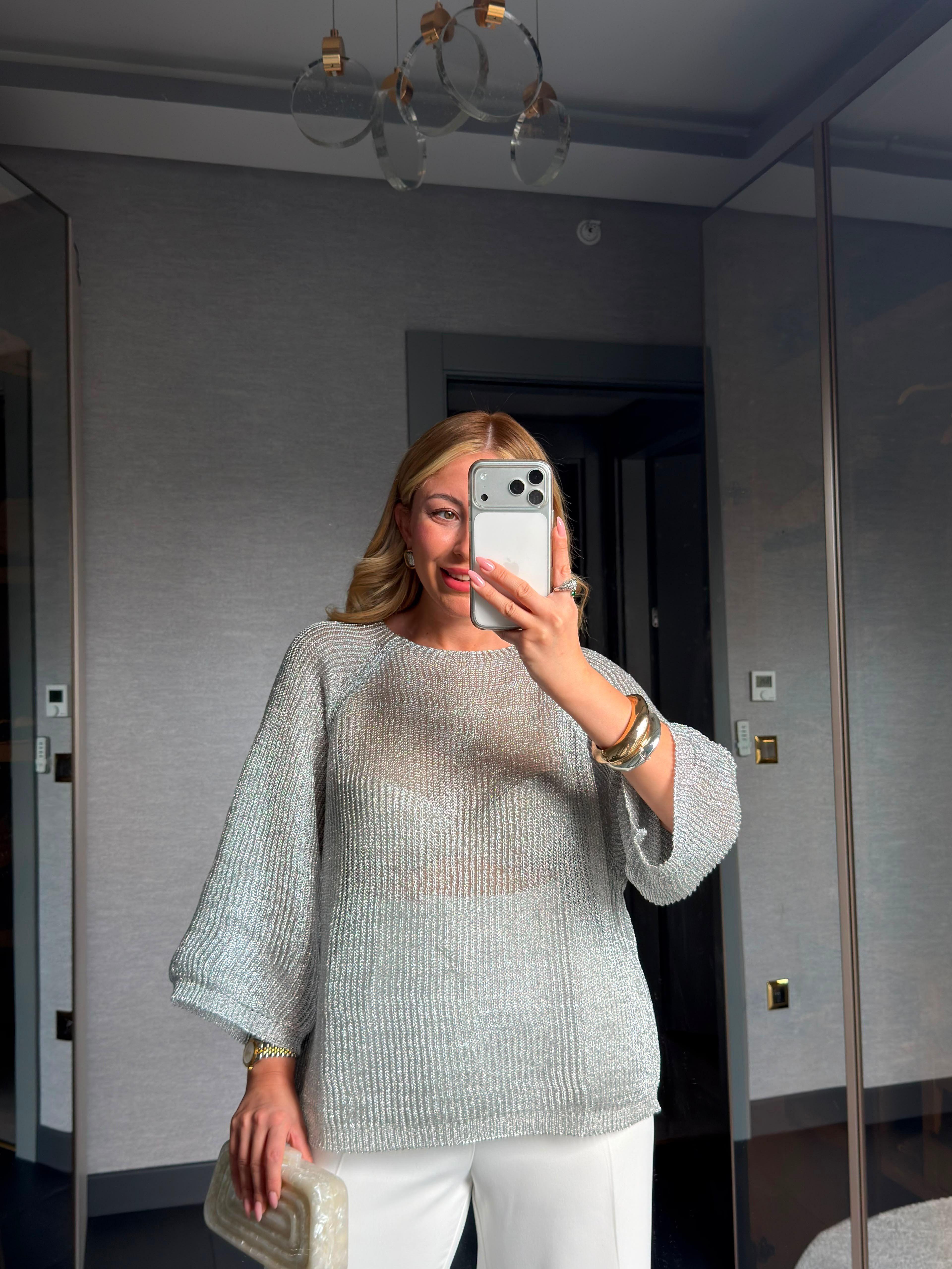 Ajurlu Oversize Simli Triko 2837 