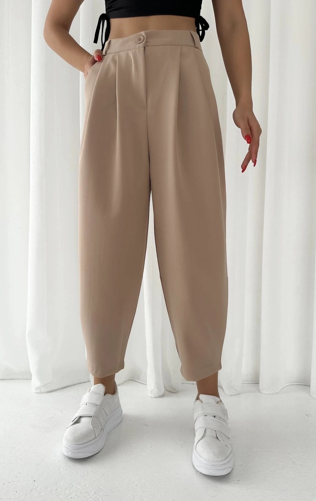 Bej Şalvar Model Krep Pantolon