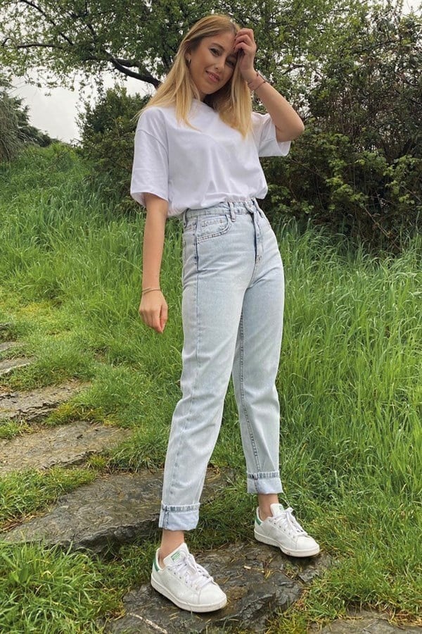 BUZ MAVİ YÜKSEK BEL MOM JEAN