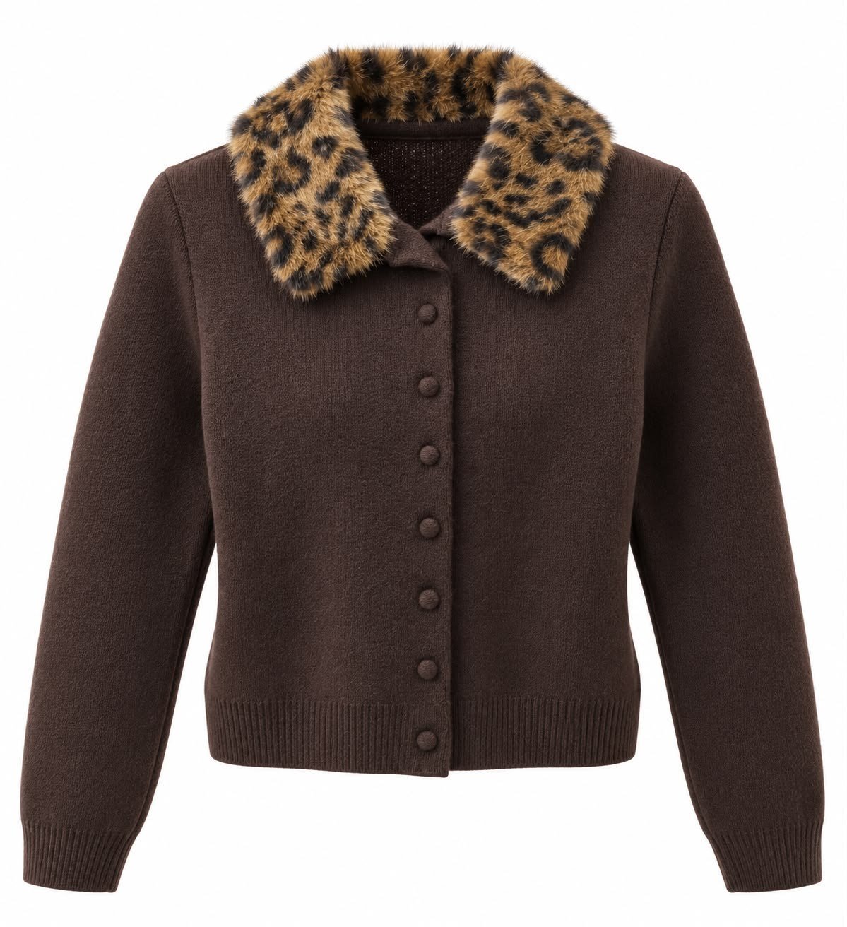 Leopar Pelüş Yaka hırka 5252