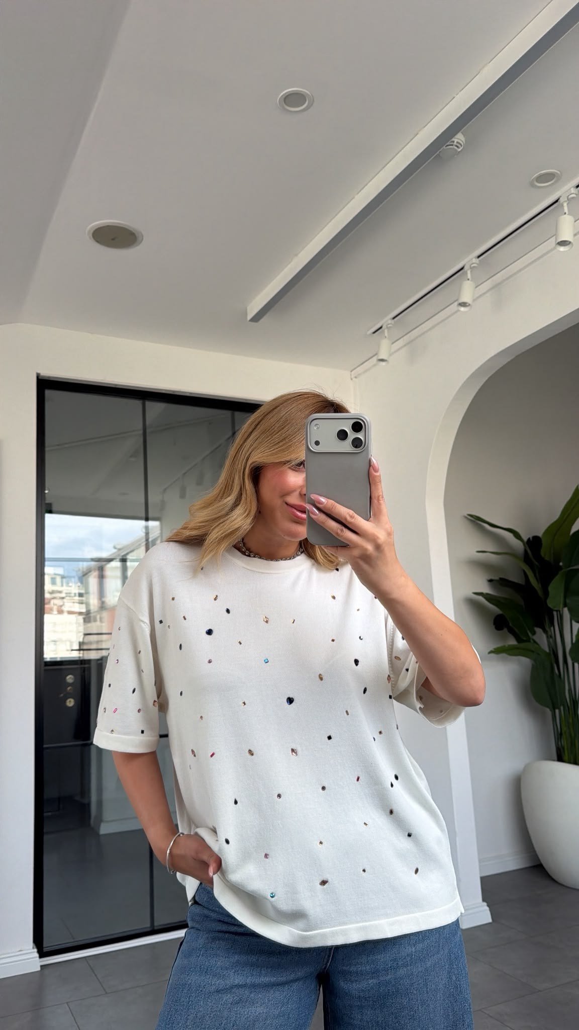 Kısa Kol Parlak Taşlı Kylie T-shirt 2905