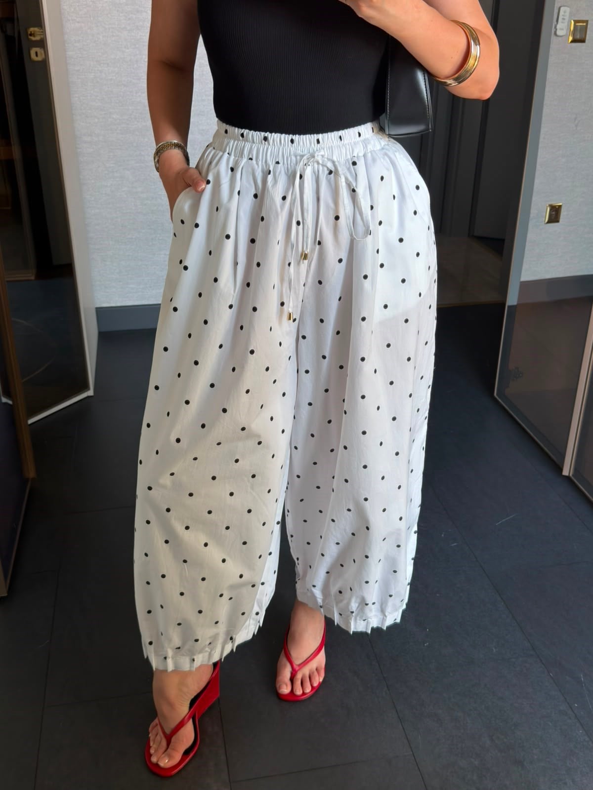 Puantiye Desen Beli Lastikli Paça Detay Şalvar 51451