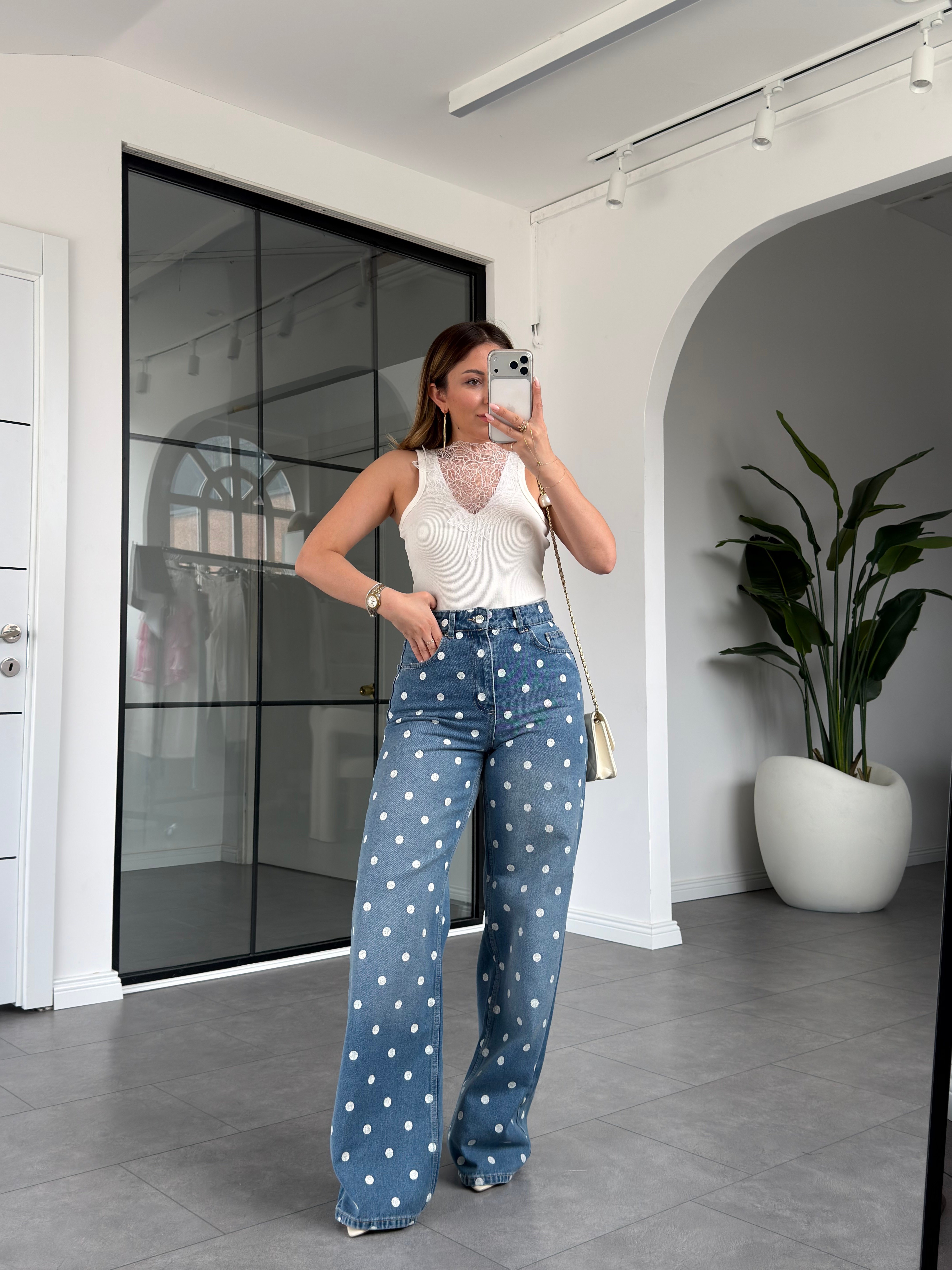 Puantiye Desenli Jean 23081