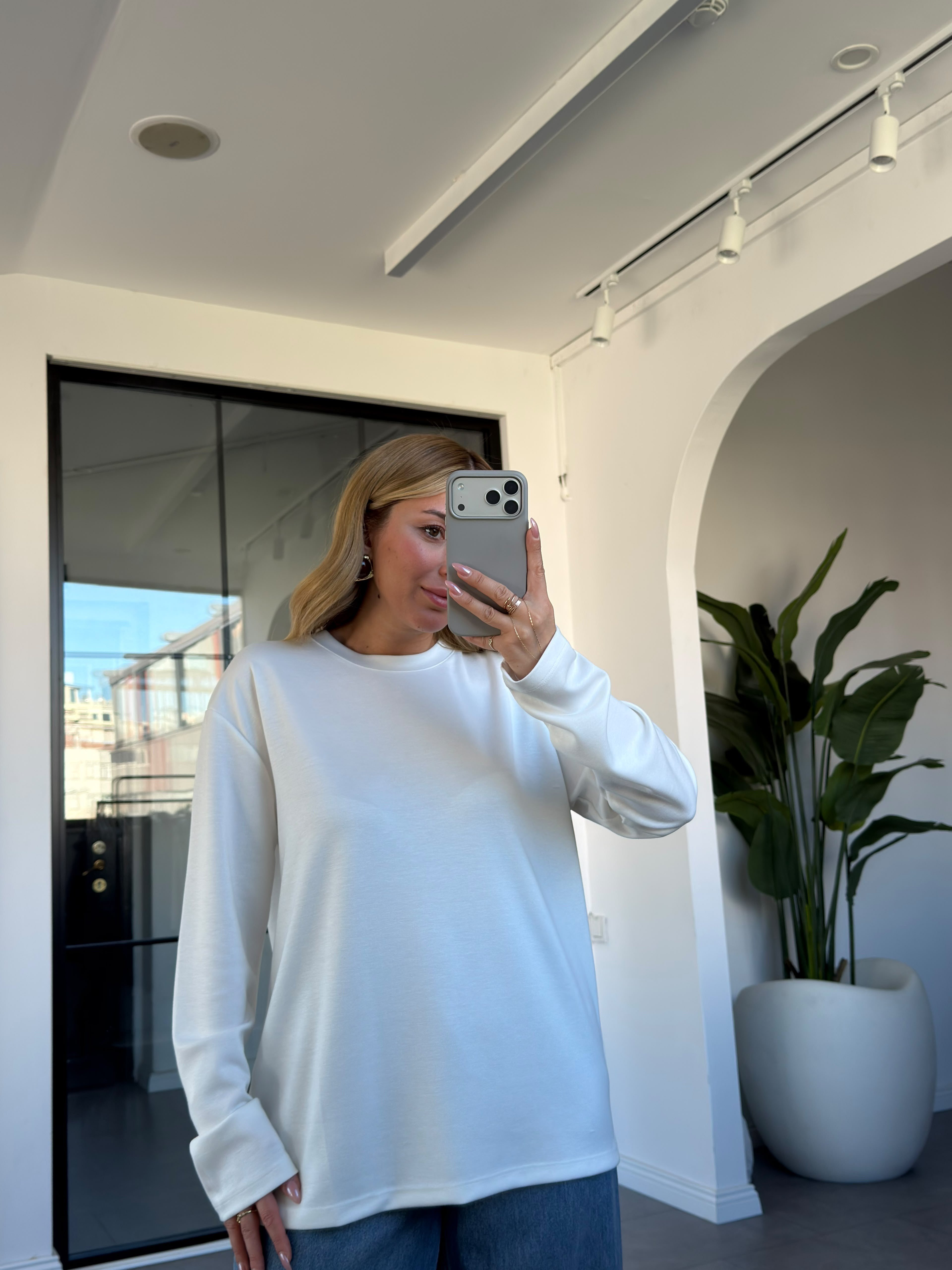 Bisiklet Yaka Uzun Kollu Basic T-Shirt 2244    