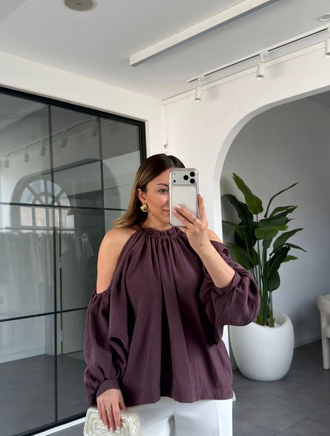 Omuz Detaylı Tencel Bluz 3264