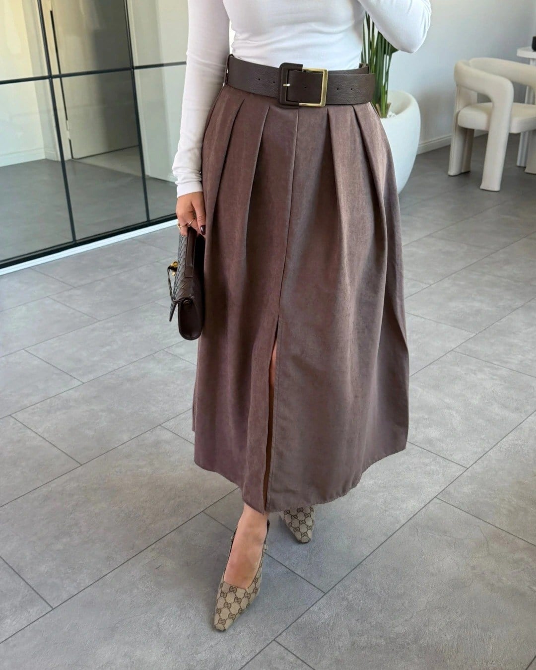 KEMERLİ İNCE SÜET ETEK