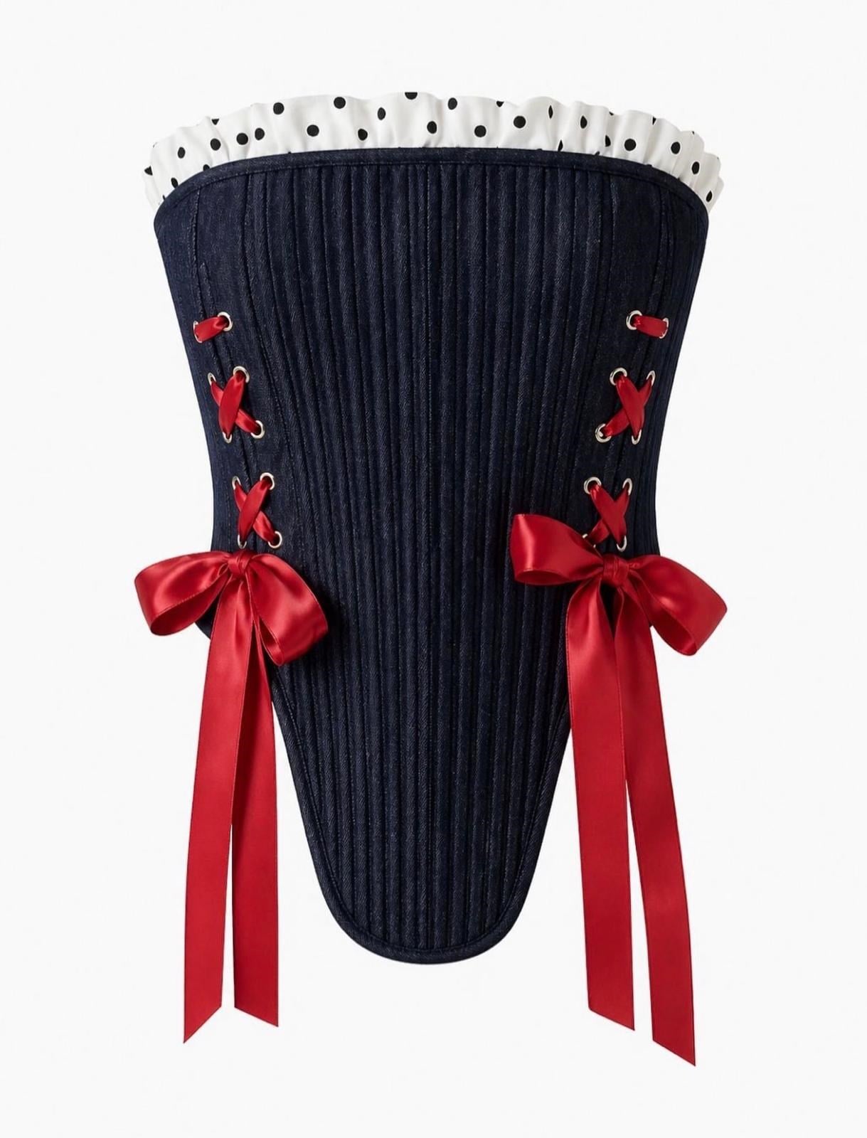 Kırmızı Kurdela Detay Korse Bluz 6968