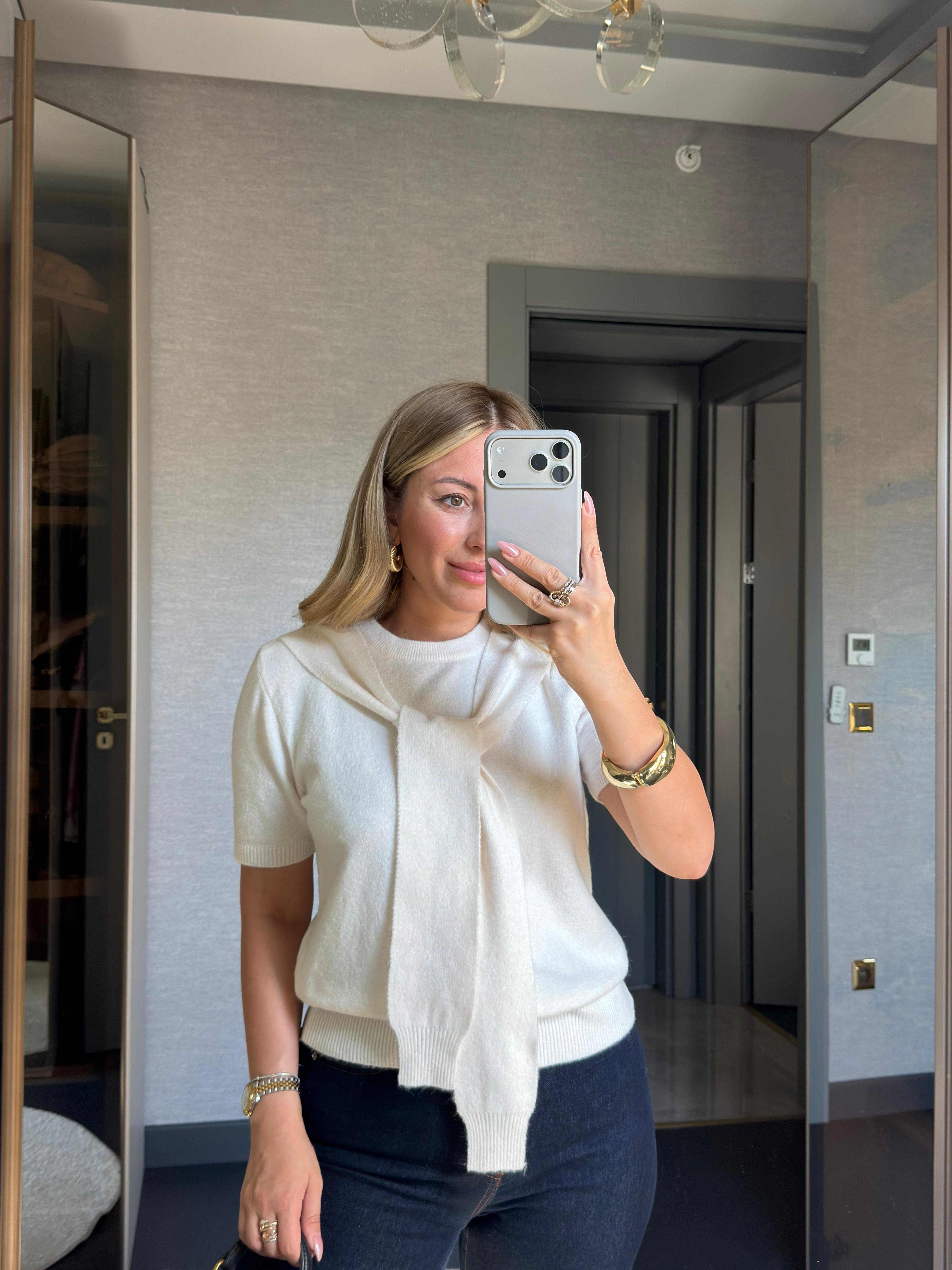Kendinden Fularlı Triko Kazak 5404