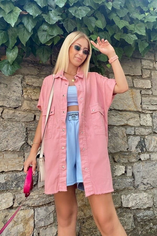PEMBE PÜSKÜL DETAYLI YELEK