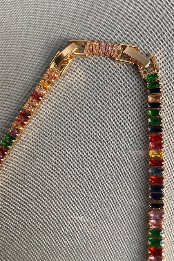 RENKLİ BAGET TAŞLI SU YOLU CHOKER KOLYE