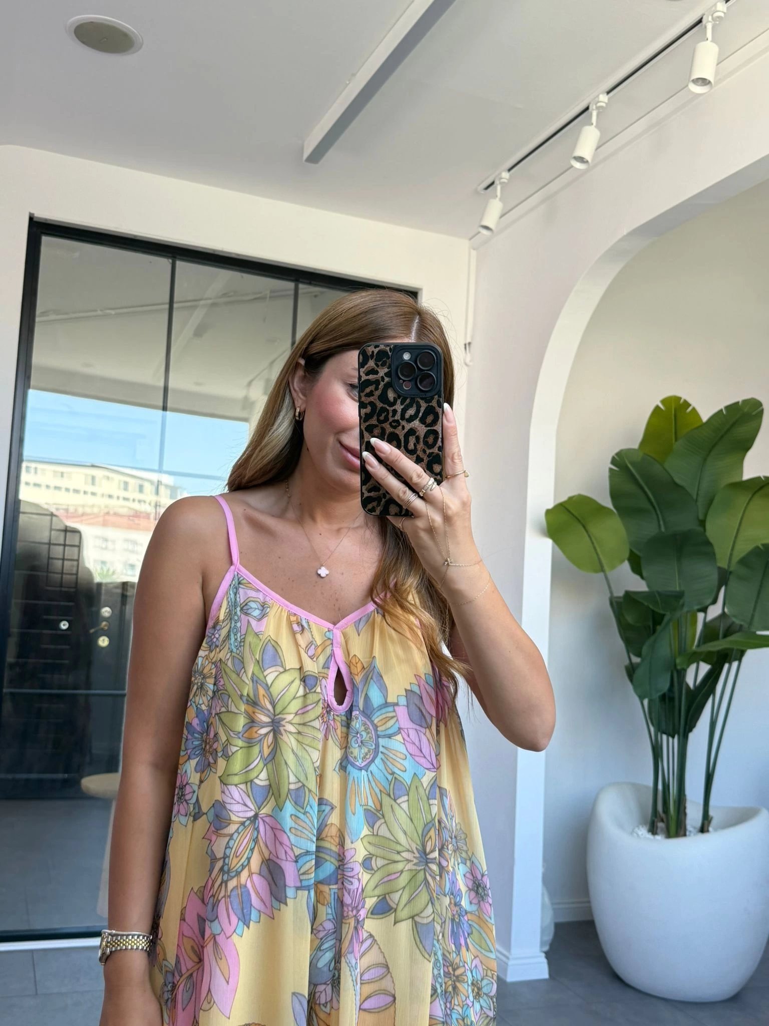 SARI ÇİÇEKLİ ŞİFON ELBİSE