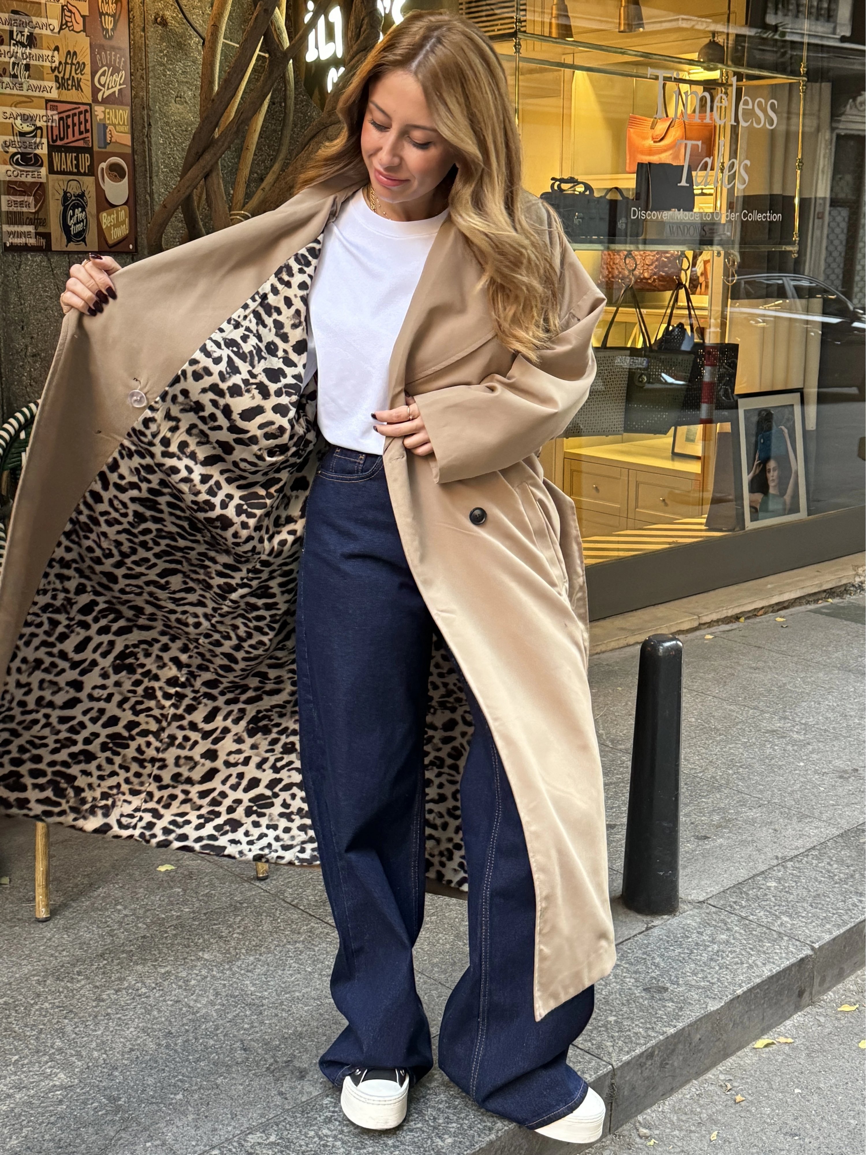 Vizon Leopar Detaylı Kuşaklı Oversize Trençkot