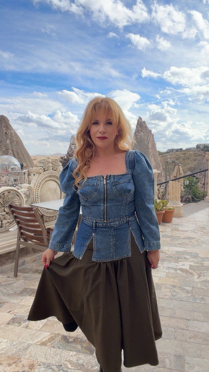 Denim Detaylı Crop Etekli Takım
