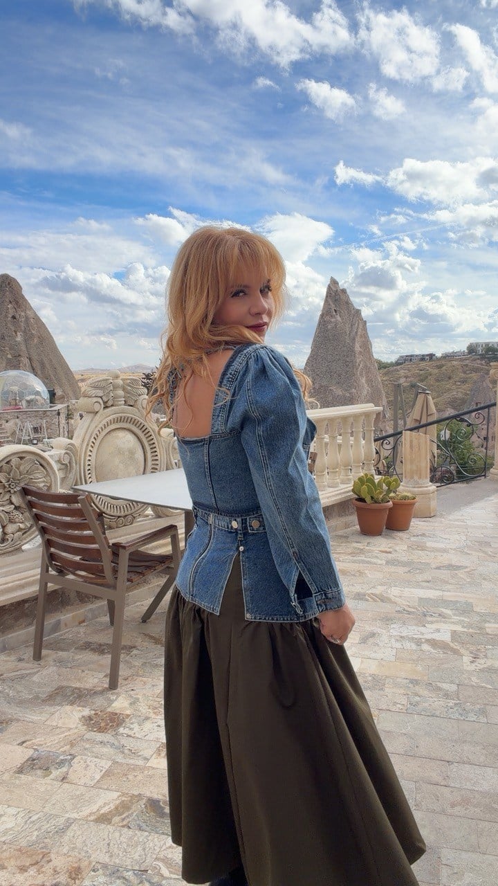 Denim Detaylı Crop Etekli Takım