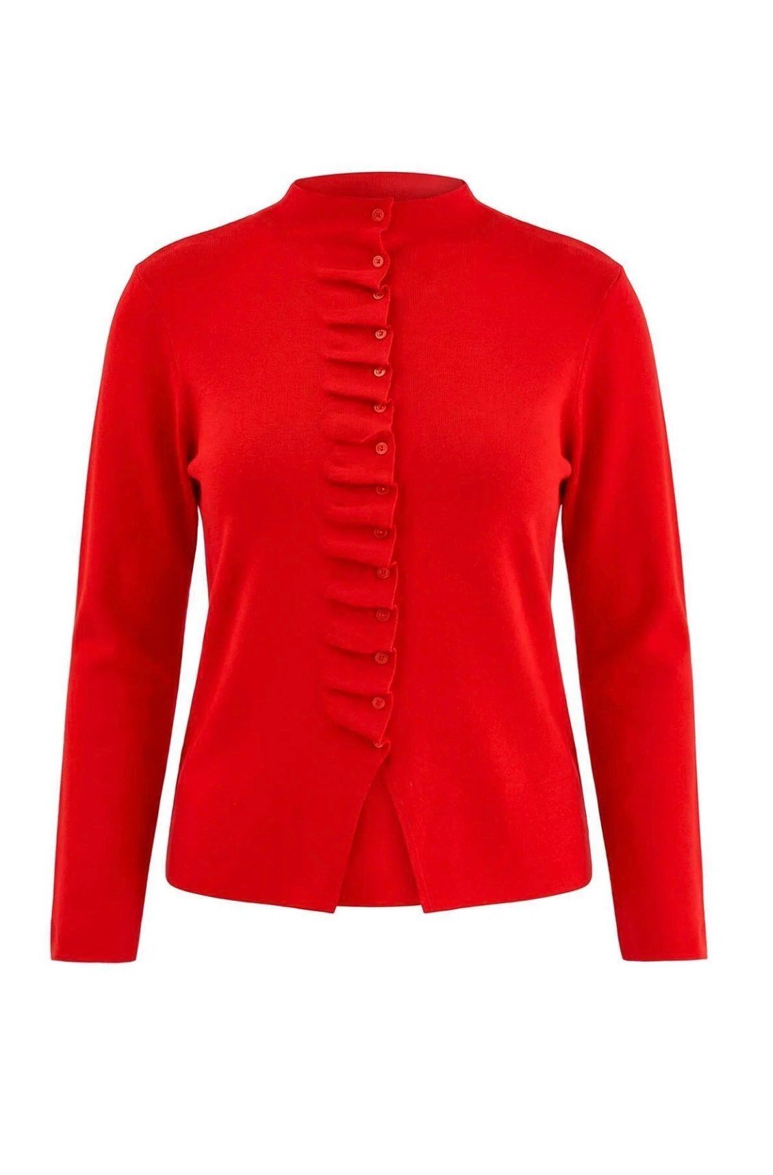 Kırmızı Volanlı Yarım Dik Yaka  Kazak