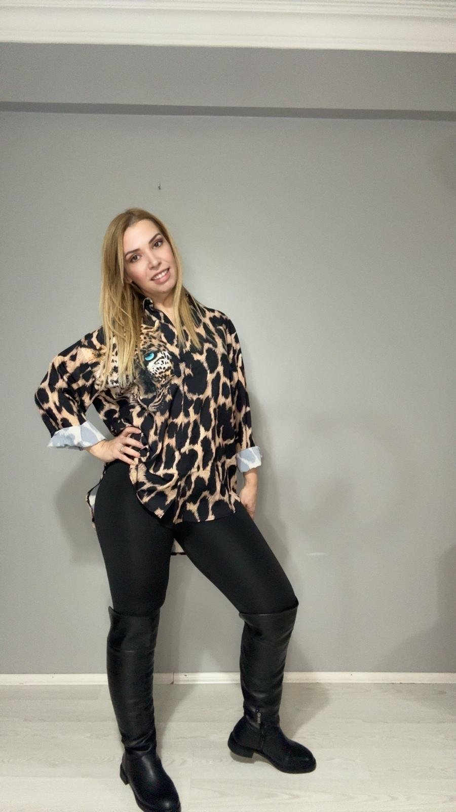 Leopar Gömlek Kahverengi