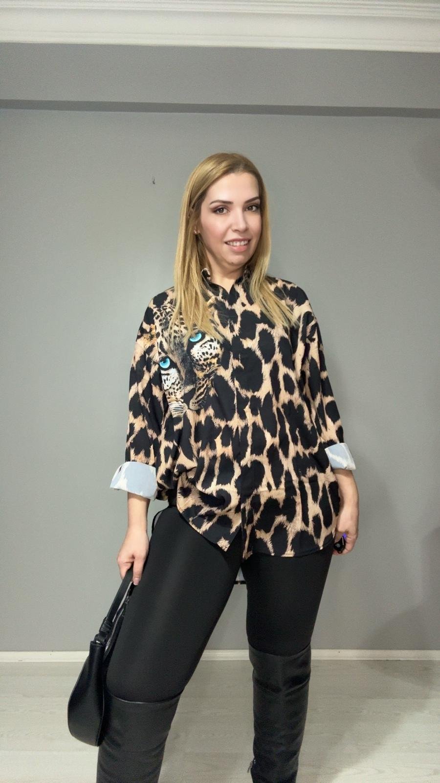 Leopar Gömlek Kahverengi