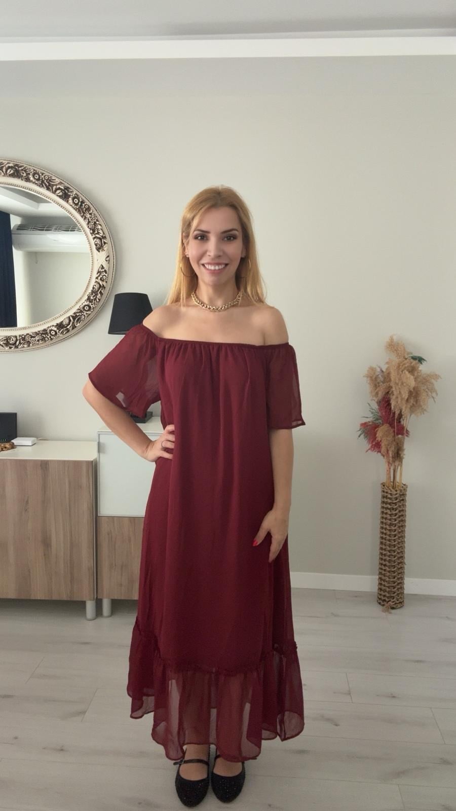 Madonna Yaka Şifon Elbise Kırmızı