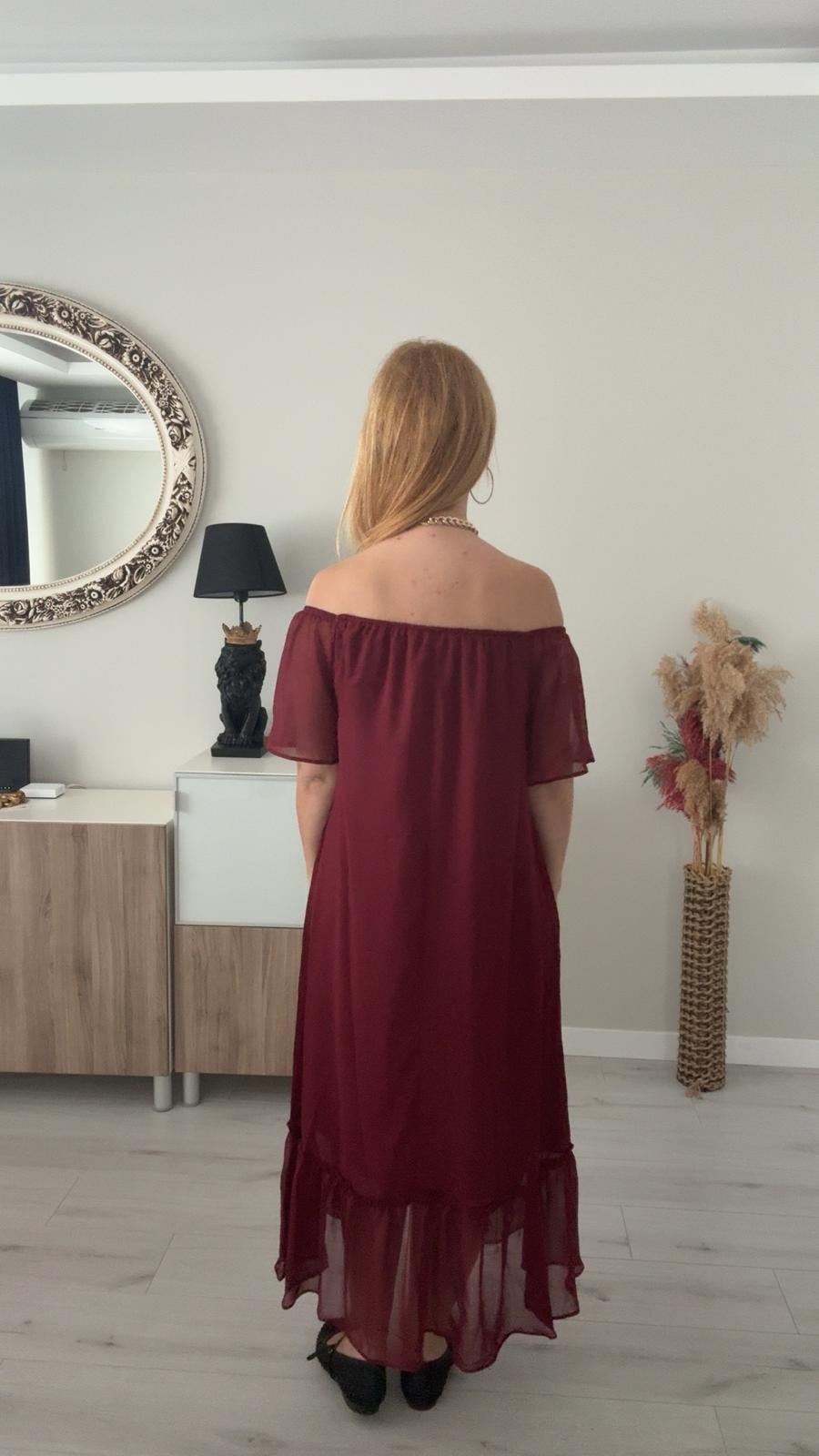 Madonna Yaka Şifon Elbise Kırmızı