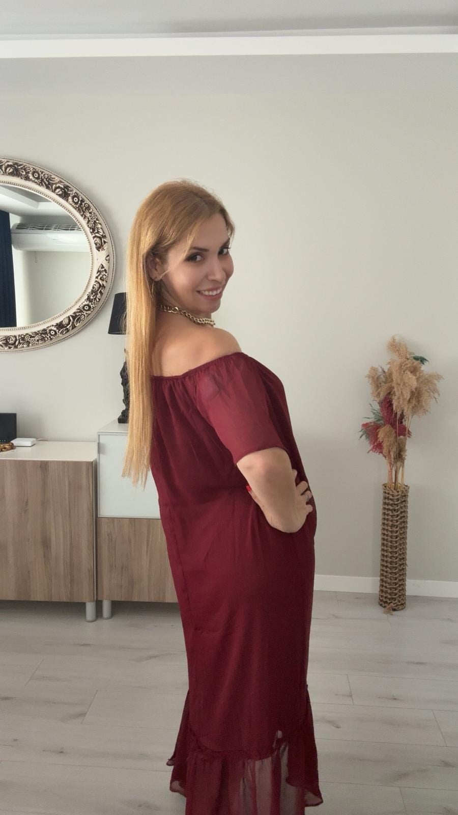Madonna Yaka Şifon Elbise Kırmızı
