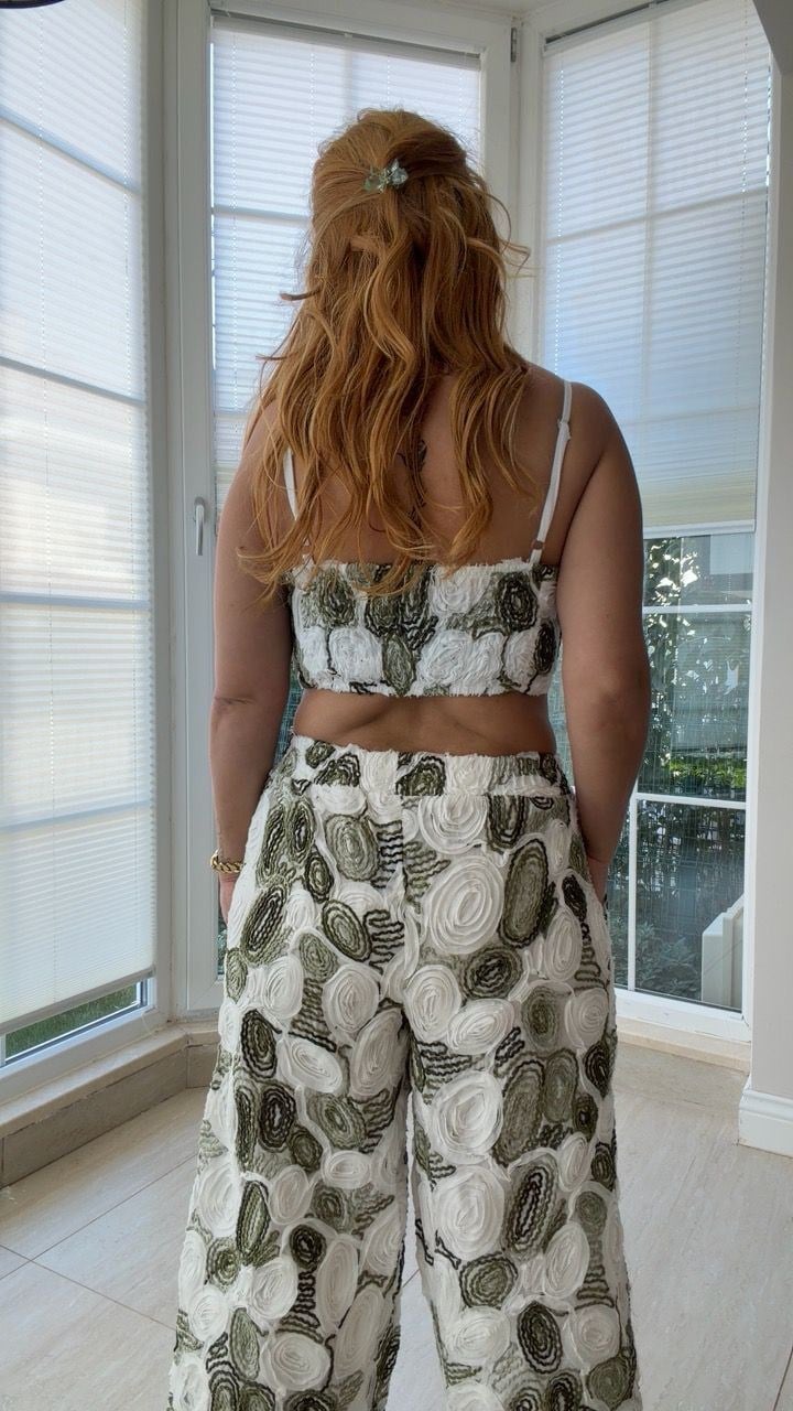 Nakışlı Yeşil İkili Crop Takım