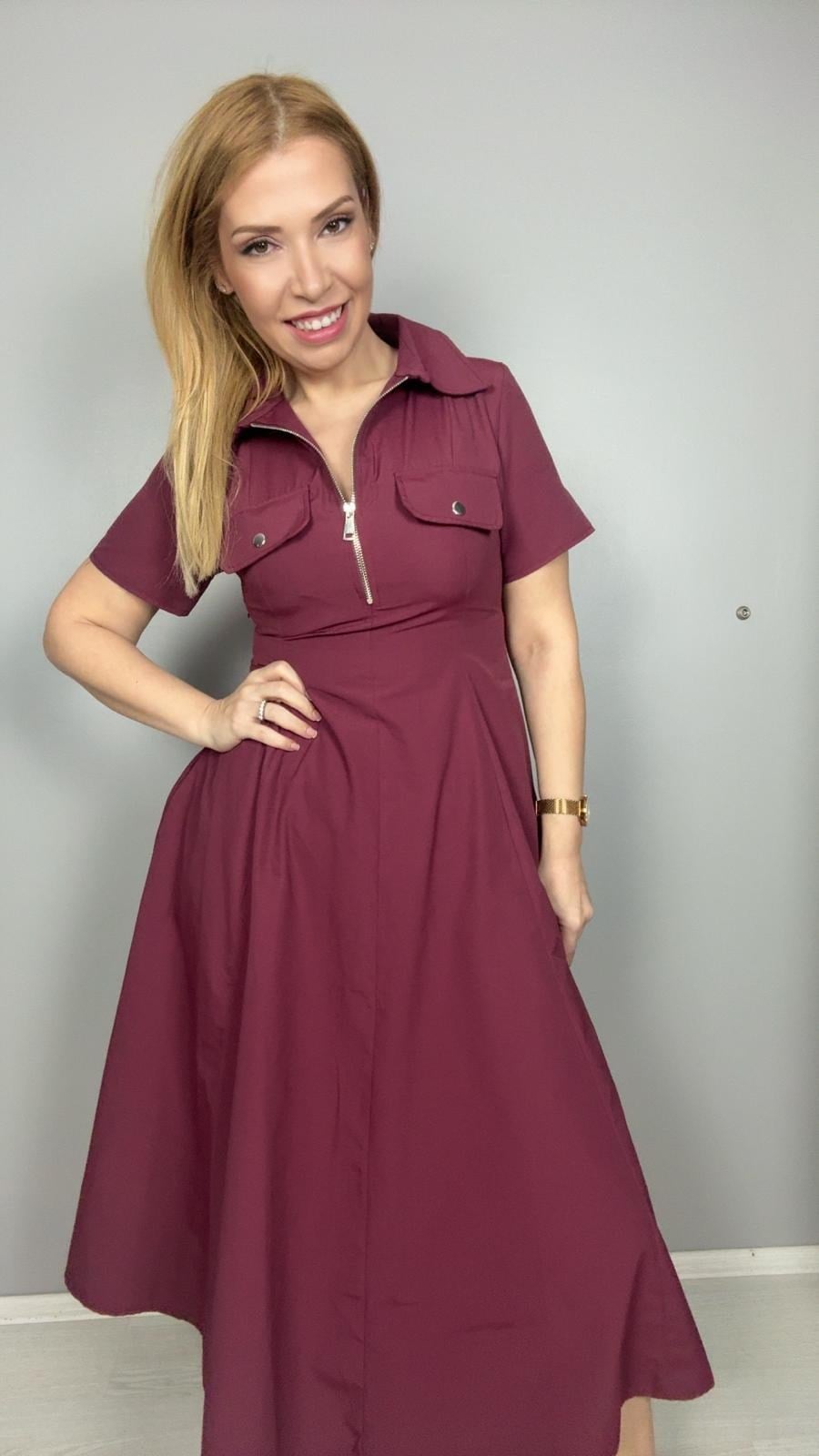 Poplin Elbise Mürdüm