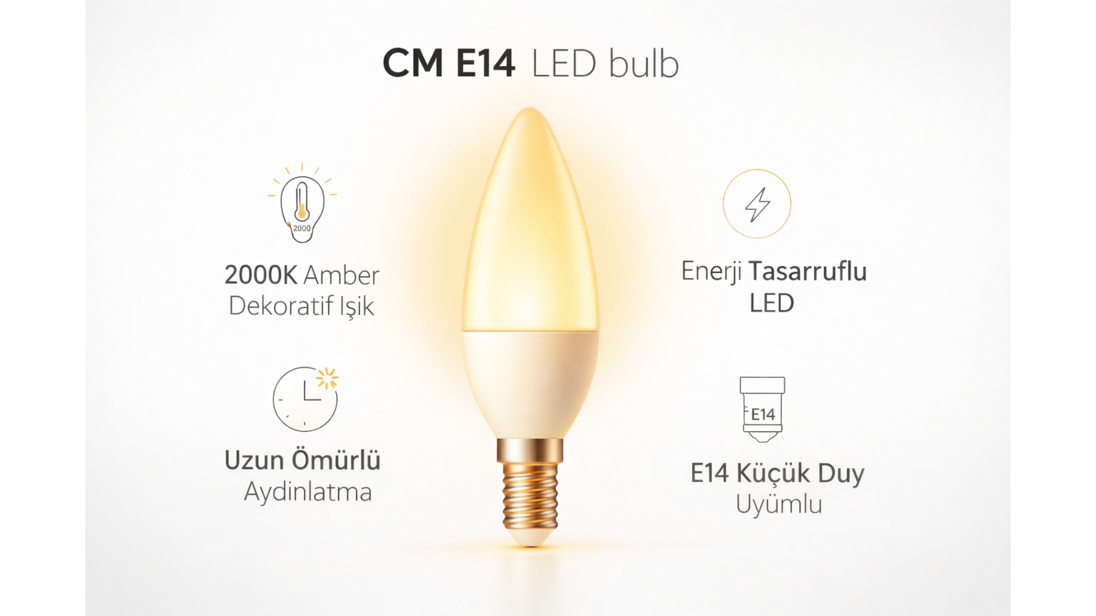 CM E14 LED Ampul 2000K Amber Işık – Dekoratif Sıcak Işık Enerji Tasarruflu Küçük Duy LED Ampul