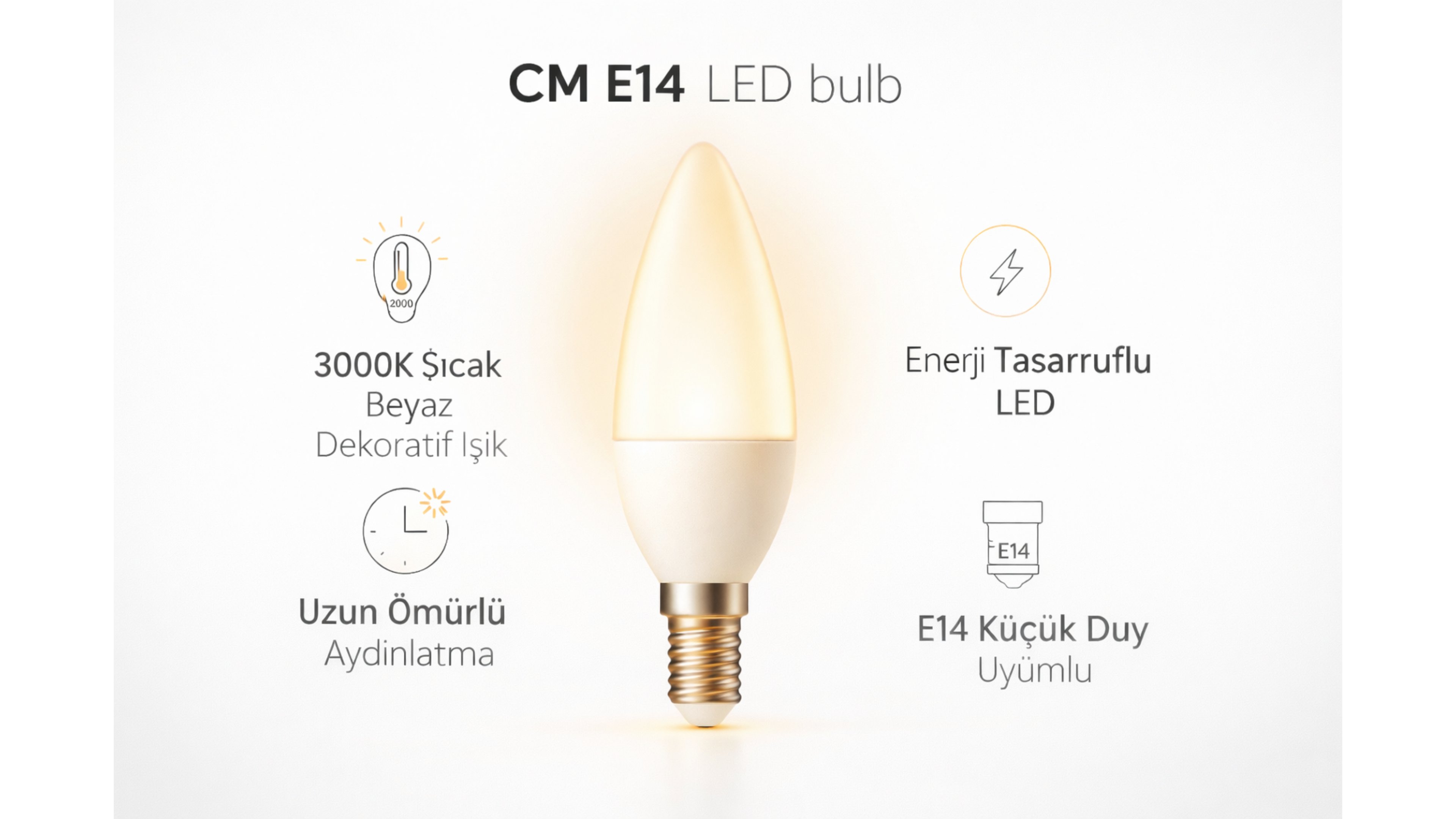 CM E14 LED Ampul 3000K Sarı Işık – Enerji Tasarruflu Küçük Duy Ev Aydınlatma Ampulü