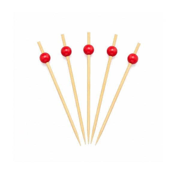 Yiyang Bambu Kürdan Boncuklu Kırmızı 12 cm ( 100 adet ) 