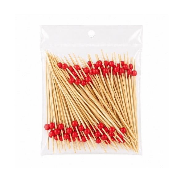 Yiyang Bambu Kürdan Boncuklu Kırmızı 12 cm ( 100 adet ) 