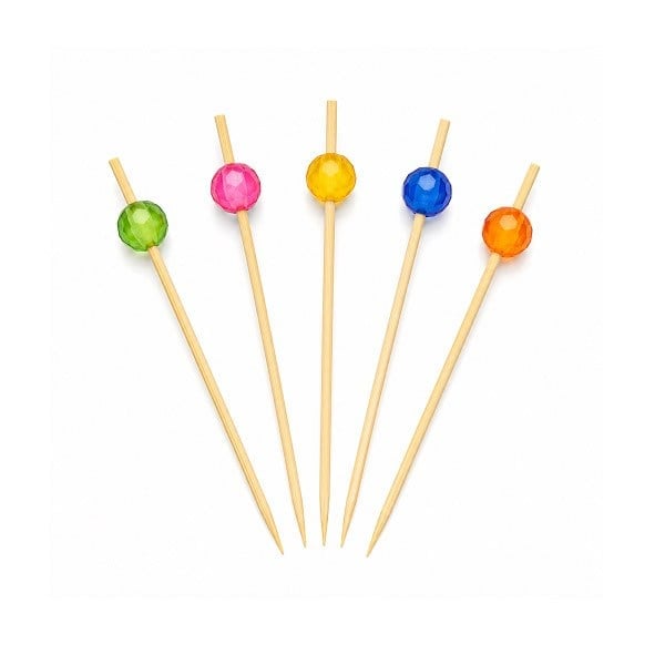 Yiyang Bambu Kürdan Boncuklu Renkli 12 cm ( 100 adet ) 
